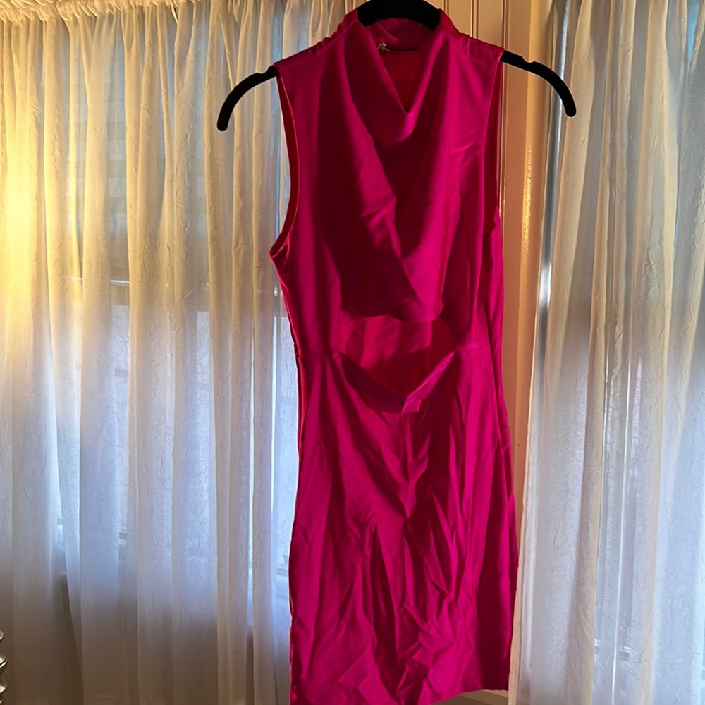 Fashion nova hot pink front cut open dress